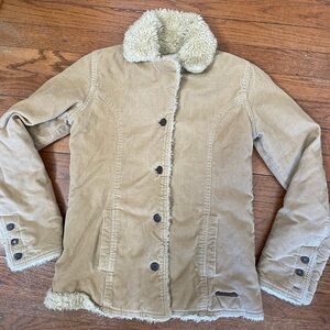 Y2K Ambercrombie corduroy button down jacket with Sherpa trim beige vintage